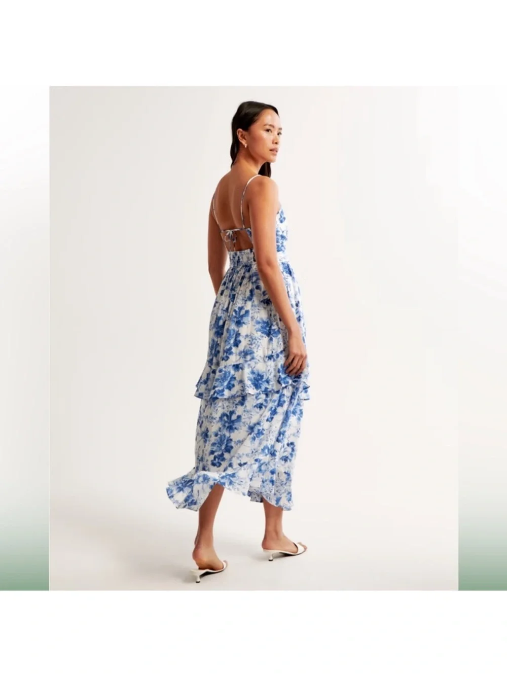 Blue Floral Tiered Maxi Dress with Spaghetti Straps